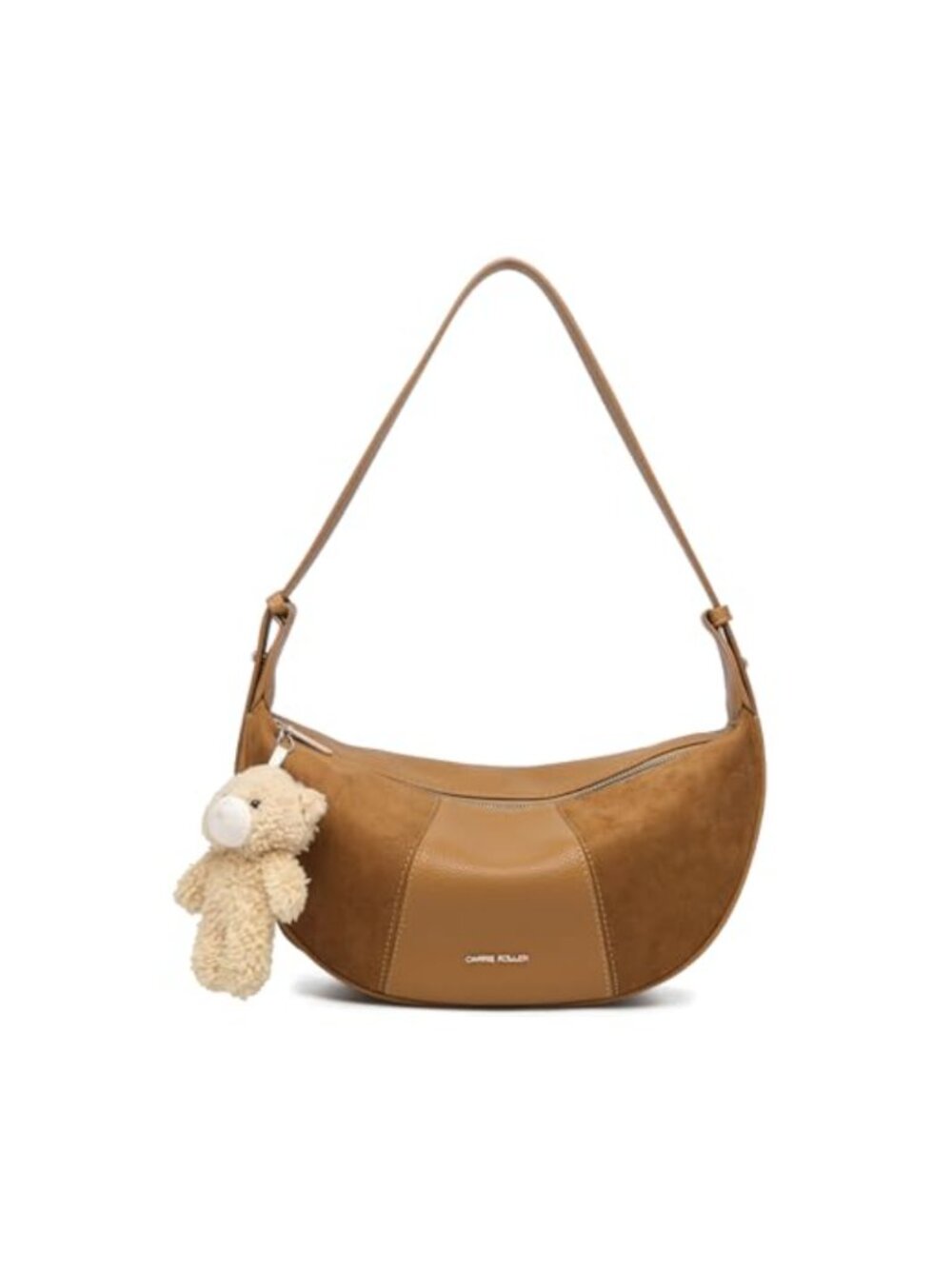 Suede Crescent Hobo Shoulder Bag Adjustable Strap Zip Saddle